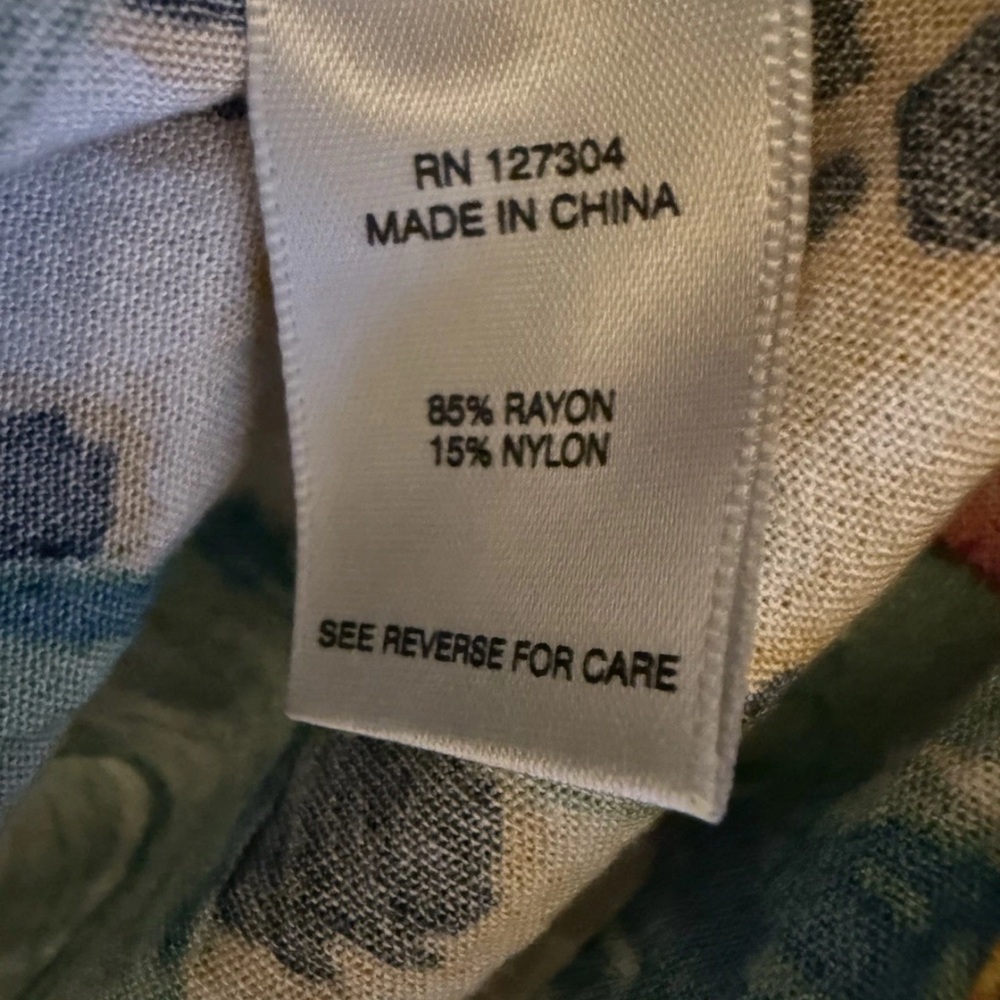 John Mark Boho Artsy floral animal Print Roll Tab Shirt Button Up Tunic  Sz S - Picture 7 of 7